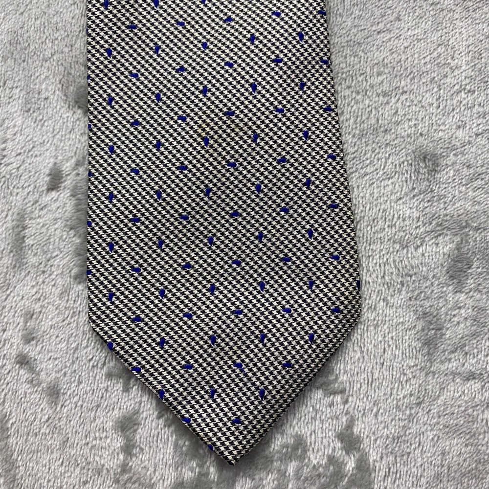 Tommy Hilfiger Mens Silk Tie Blue Micro Houndstooth Geometric Pattern USA Made